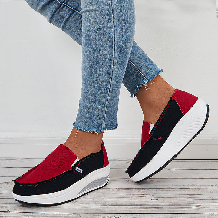 Retro Canvas Sneakers Platform Slip On Wedge Loafers Shoes