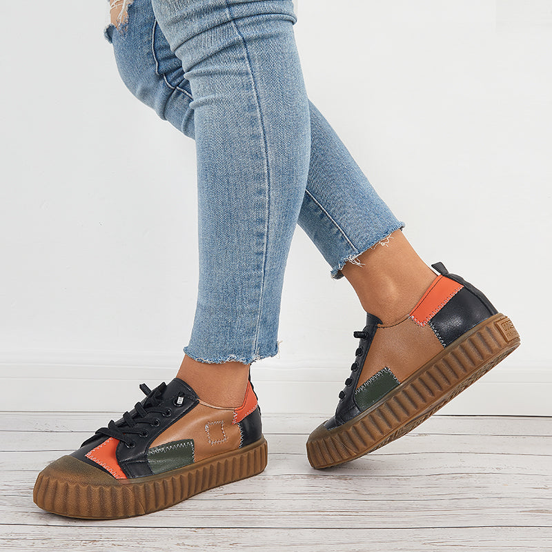 Round Toe Lace Up Sneakers Casual Platform Walking Shoes