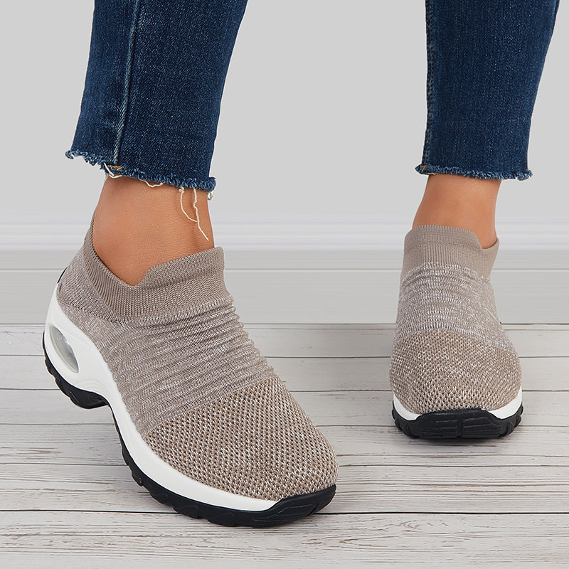 Mesh Air Cushion Sock Sneakers Platform Wedge Loafers Shoes