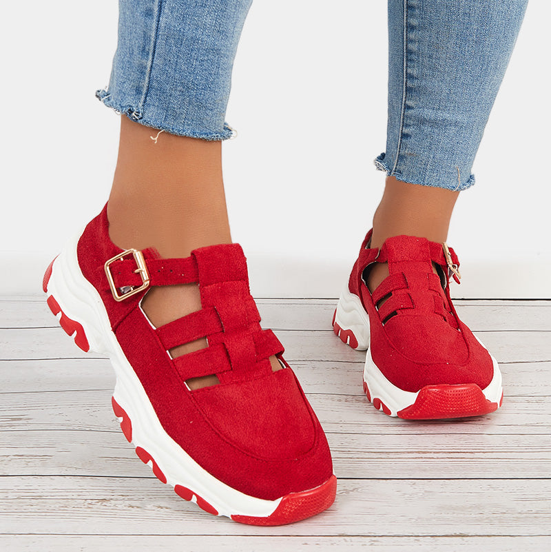 Ankle Buckle Chunky Sneakers Casual Platform Walking Shoes