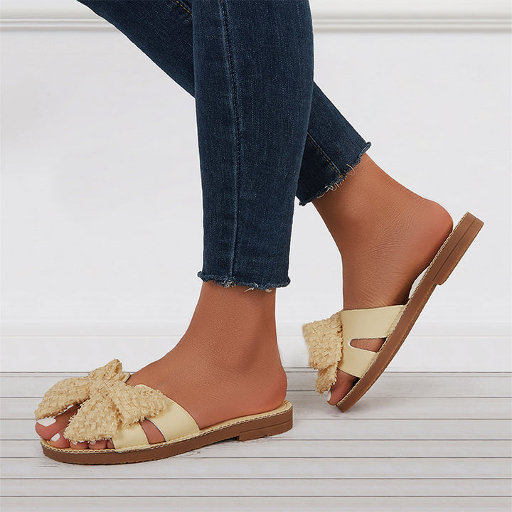 Comfy Bowknot Flat Round Toe Outdoor Slide Sandals