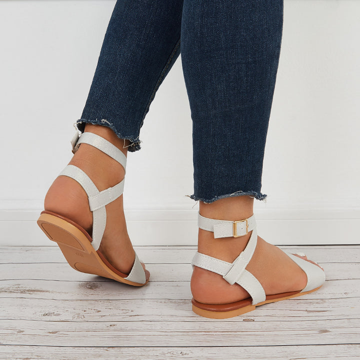 Summer Ankle Strappy Flat Sandals Open Toe Beach Shoes