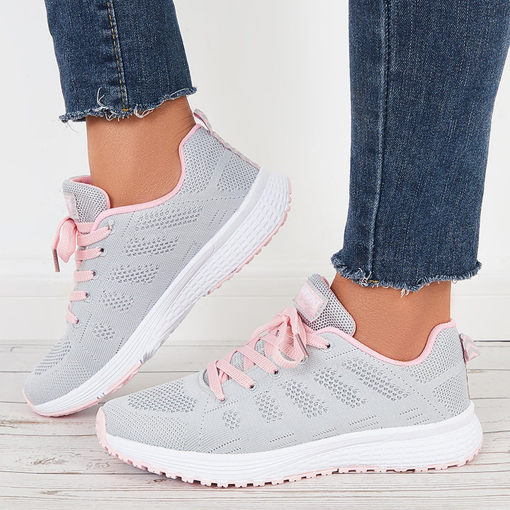 Breathable Knit Sneakers Lace Up Walking Running Shoes