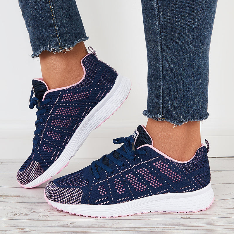 Breathable Knit Sneakers Lace Up Walking Running Shoes