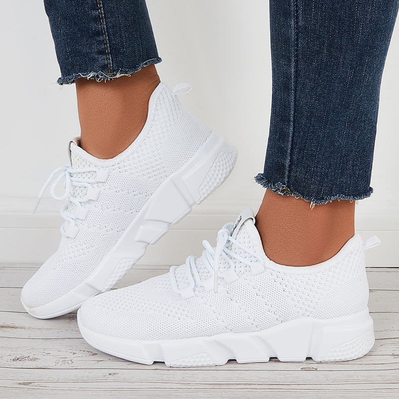 Breathable Knit Lace Up Sneakers Platform Walking Shoes