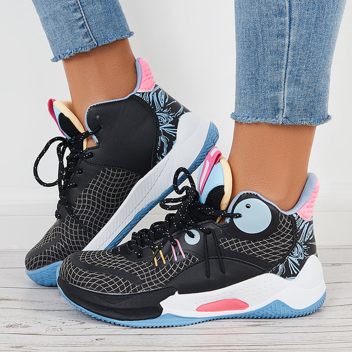 Women High Top Basketball Sneakers Chunky Sole Sports Shoes