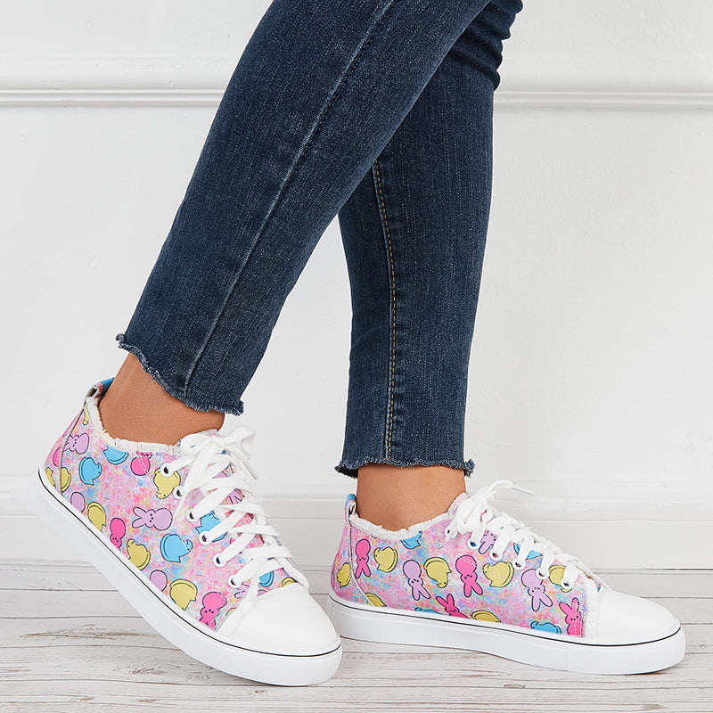 Cute Low Top Canvas Casual Shoes Lace Up Flat Sneakers