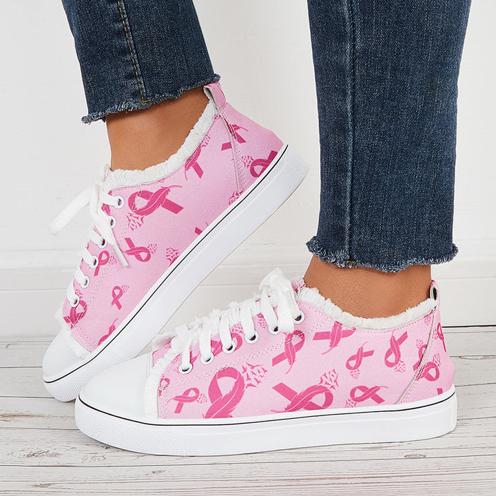Pink Casual Canvas Shoes Lace Up Low Top Walking Shoes