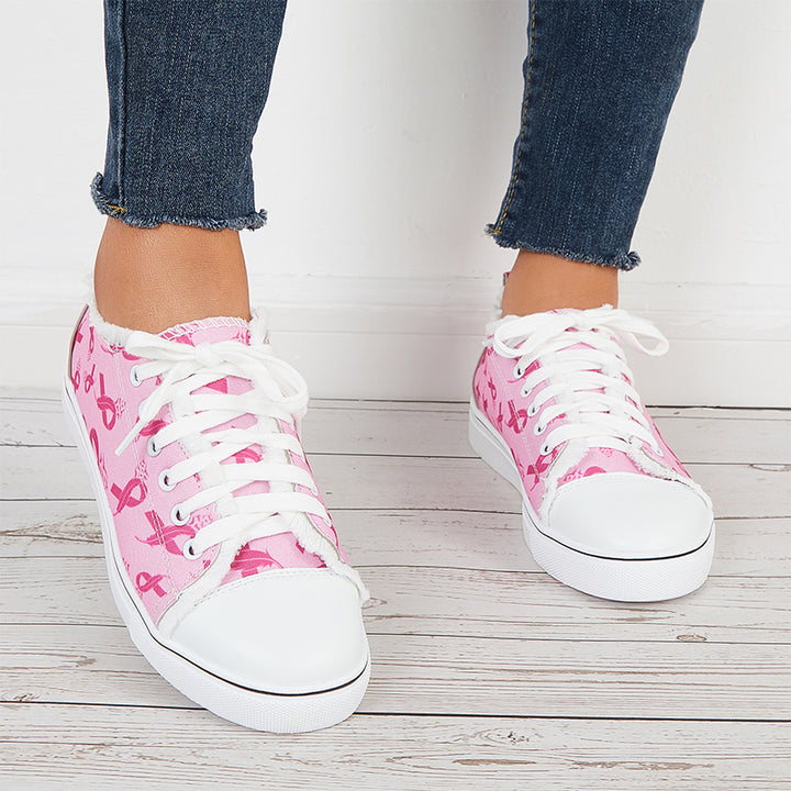 Pink Casual Canvas Shoes Lace Up Low Top Walking Shoes