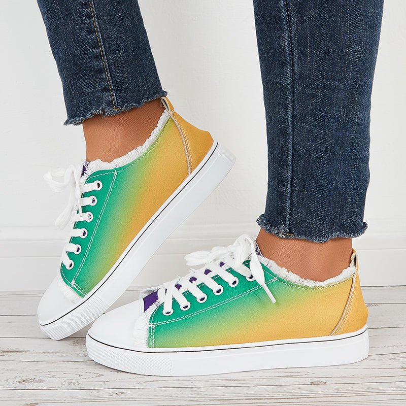 Colorblock Canvas Sneakers Low Top Lace Up Casual Shoes