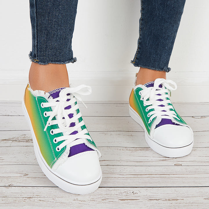 Colorblock Canvas Sneakers Low Top Lace Up Casual Shoes