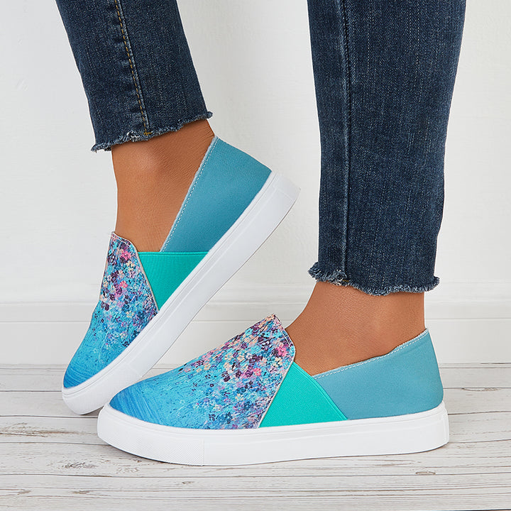 Floral Printed Canvas Loafers Slip on Flatform Walking Shoes
