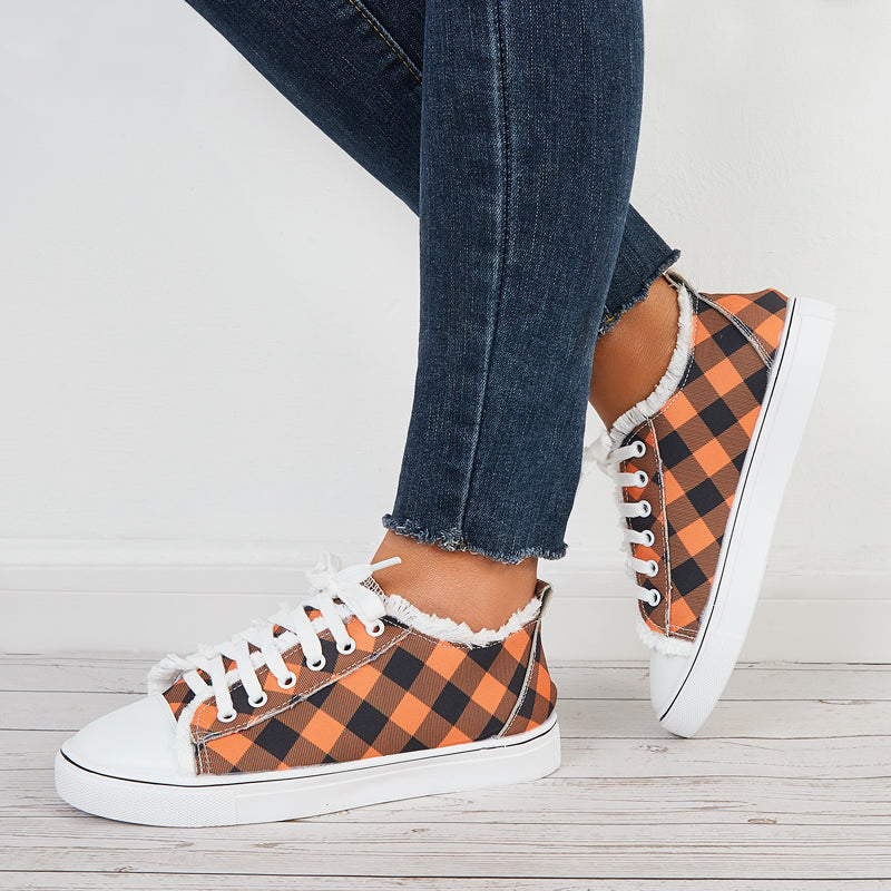 Casual Plaid Low Top Sneakers Lightweight Flats Walking Shoes