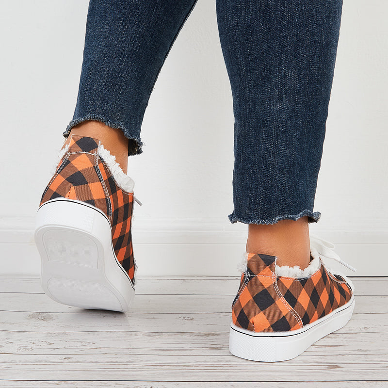 Casual Plaid Low Top Sneakers Lightweight Flats Walking Shoes