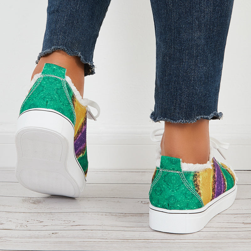 Multicolor Low Top Canvas Sneakers Lace Up Flat Shoes