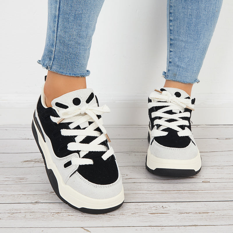 Platform Lace Up Sneakers Casual Low Top Walking Shoes