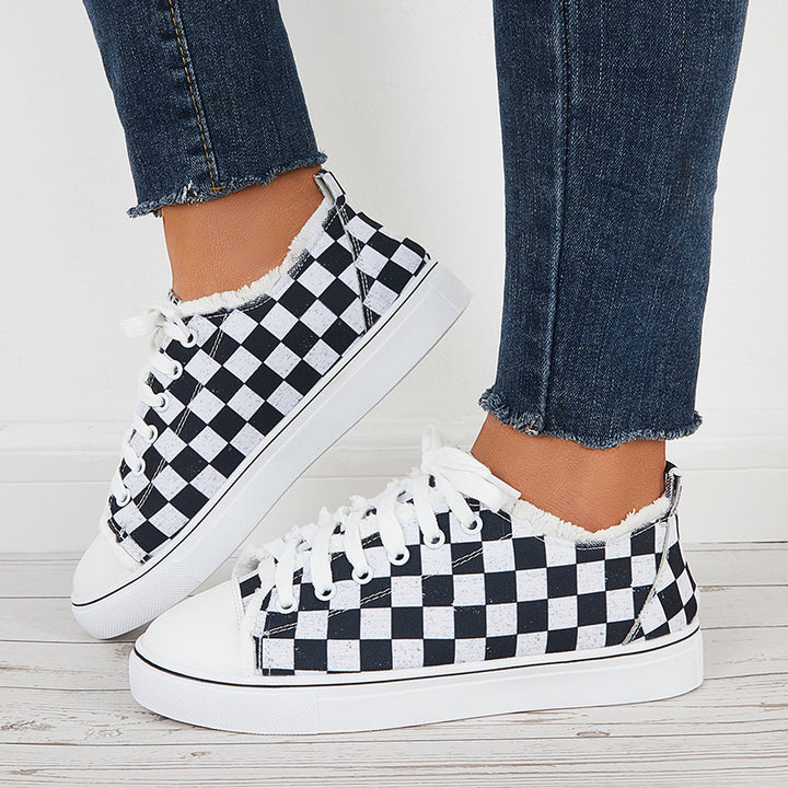 Plaid Canvas Casual Shoes Low Top Flat Sneakers Walking Shoes