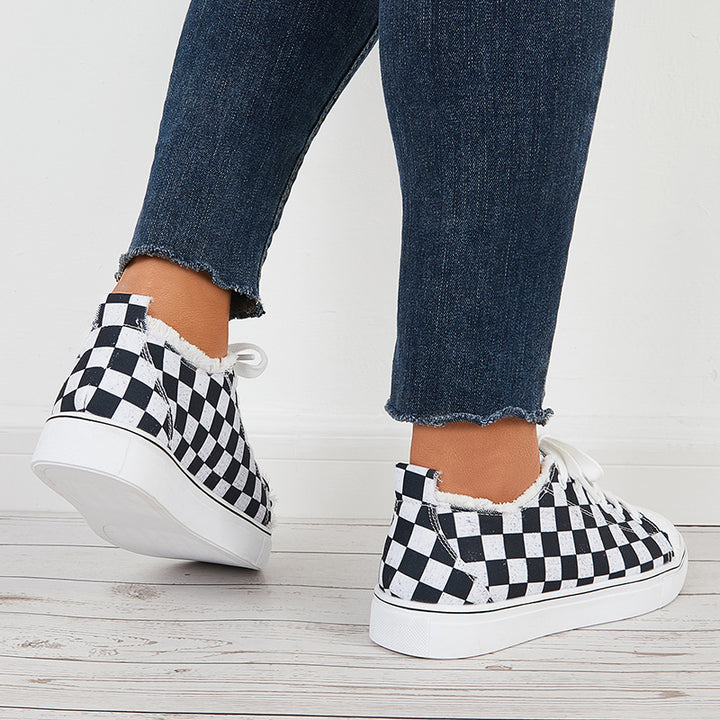 Plaid Canvas Casual Shoes Low Top Flat Sneakers Walking Shoes