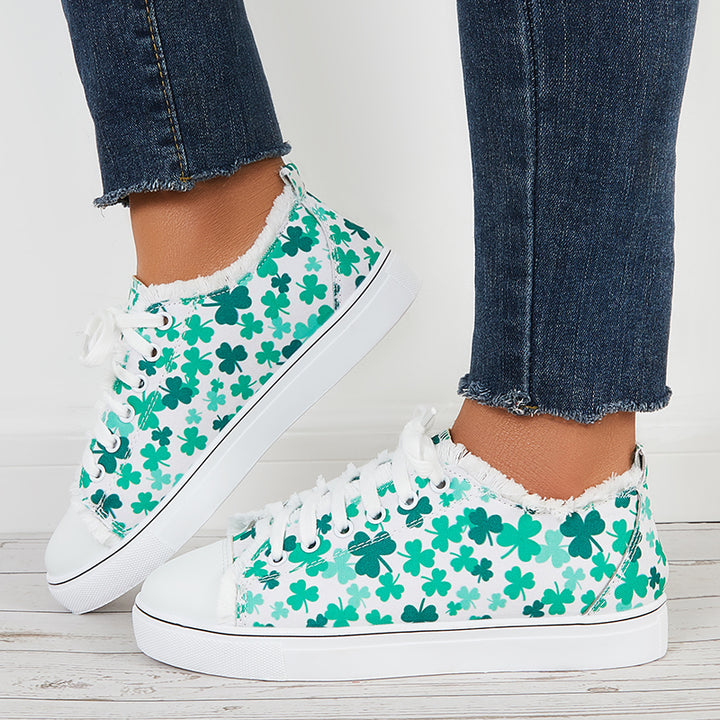 Floral Printed Canvas Sneakers Low Top Flat Walking Shoes