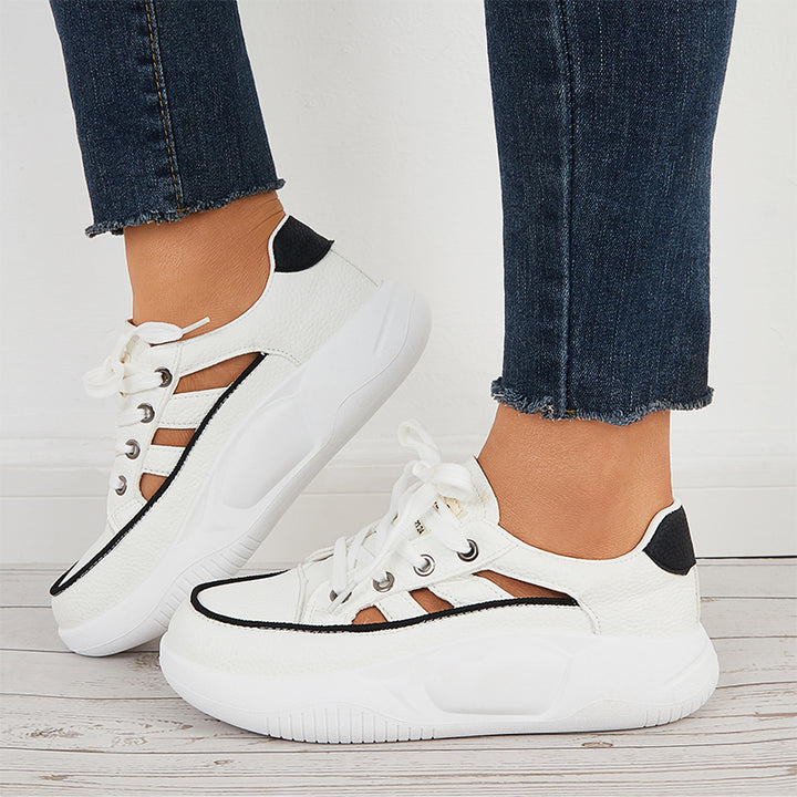 Cutout Canvas Platform Chunky Sneakers Casual Shoes