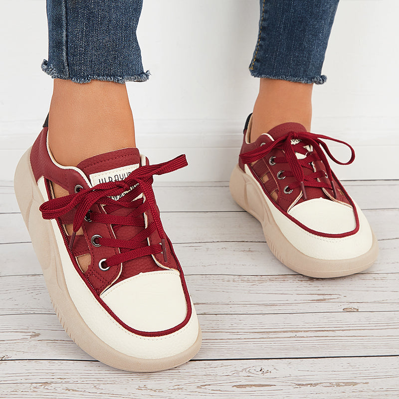 Cutout Canvas Platform Chunky Sneakers Casual Shoes