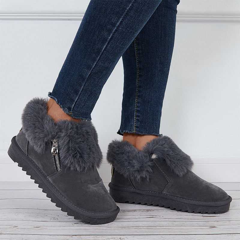 Plush Flats Slip on Snow Boots Faux Fur Lined Loafer Shoes