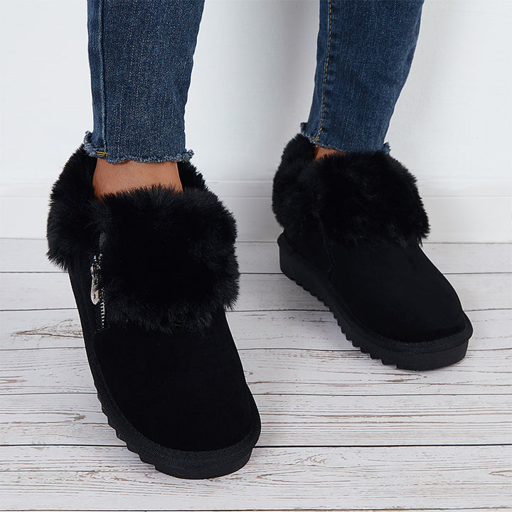 Plush Flats Slip on Snow Boots Faux Fur Lined Loafer Shoes