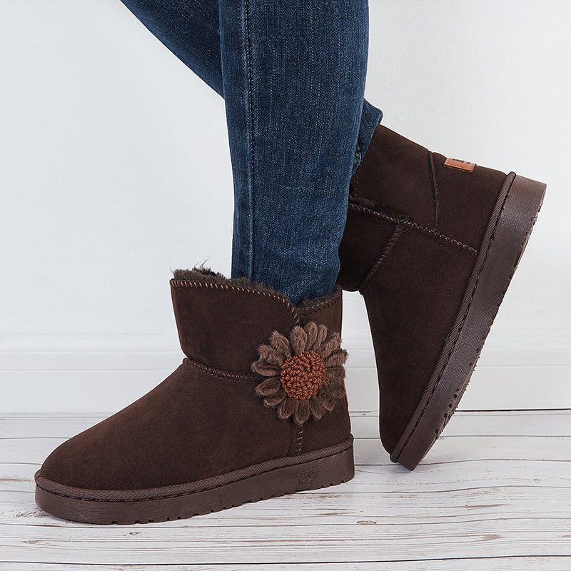 Warm Faux Fur Ankle Snow Boots Flower Winter Booties
