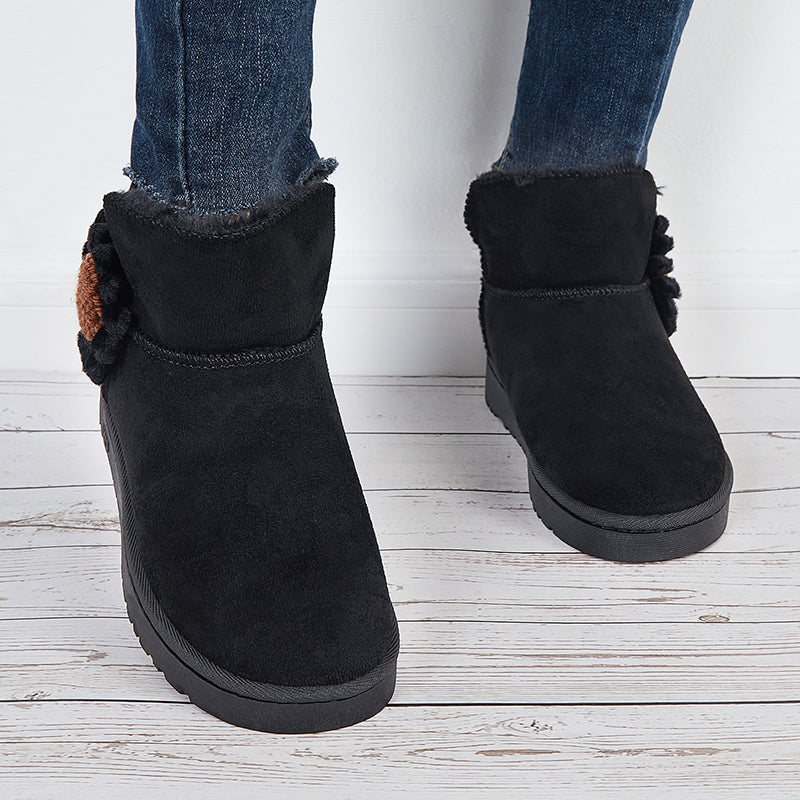 Warm Faux Fur Ankle Snow Boots Flower Winter Booties