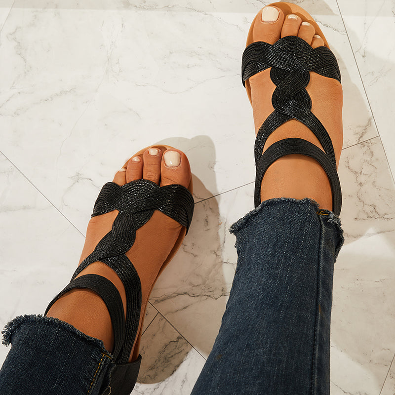 Open Toe Low Wedges Gladiator Sandals T-Strap Beach Sandals