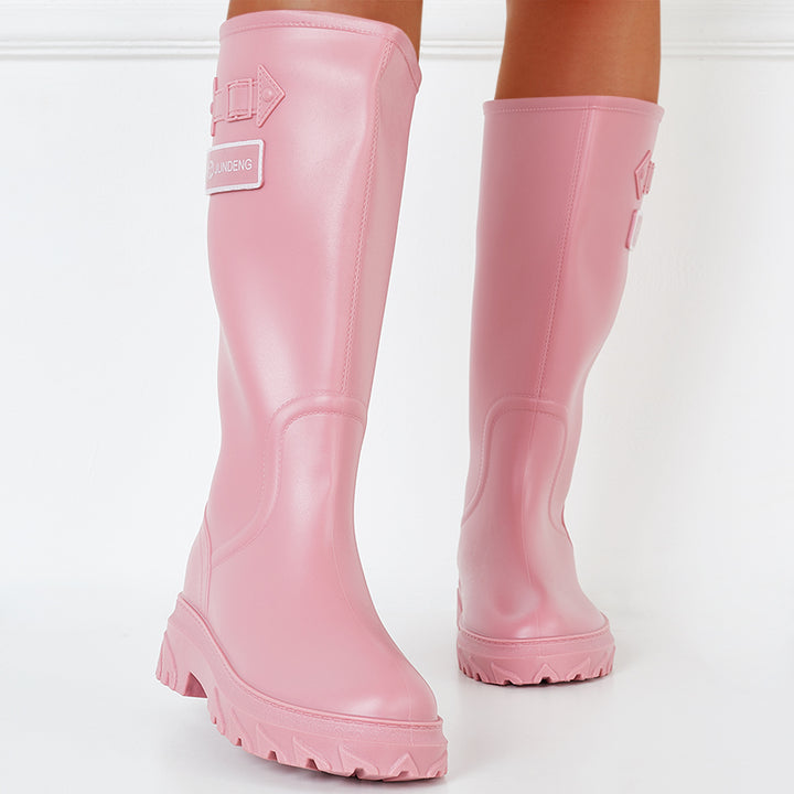 Wide Knee High Chunky Sole Rain Boots Waterproof Non-Slip Outdoor Shoes