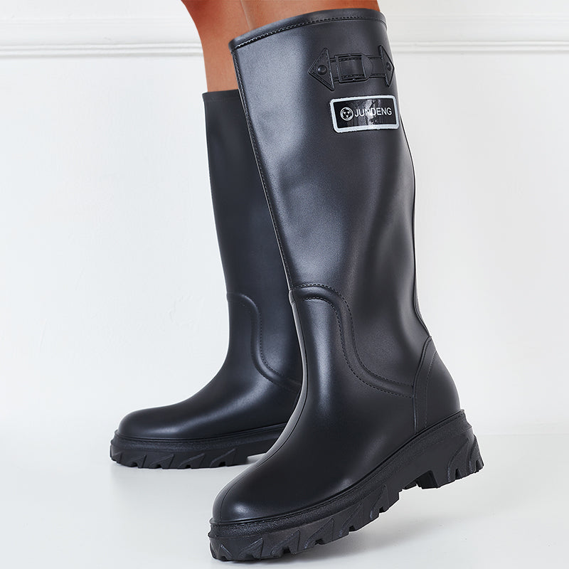 Wide Knee High Chunky Sole Rain Boots Waterproof Non-Slip Outdoor Shoes