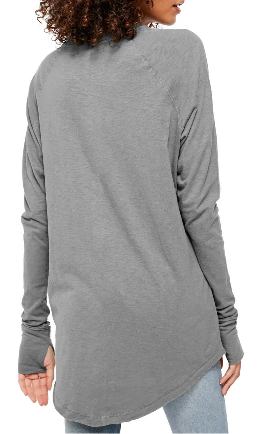 Fisoew Women's Casual Long Sleeve Tops Crew Neck Round Hem Loose T-Shirts Tunic Tops with Thumb Holes
