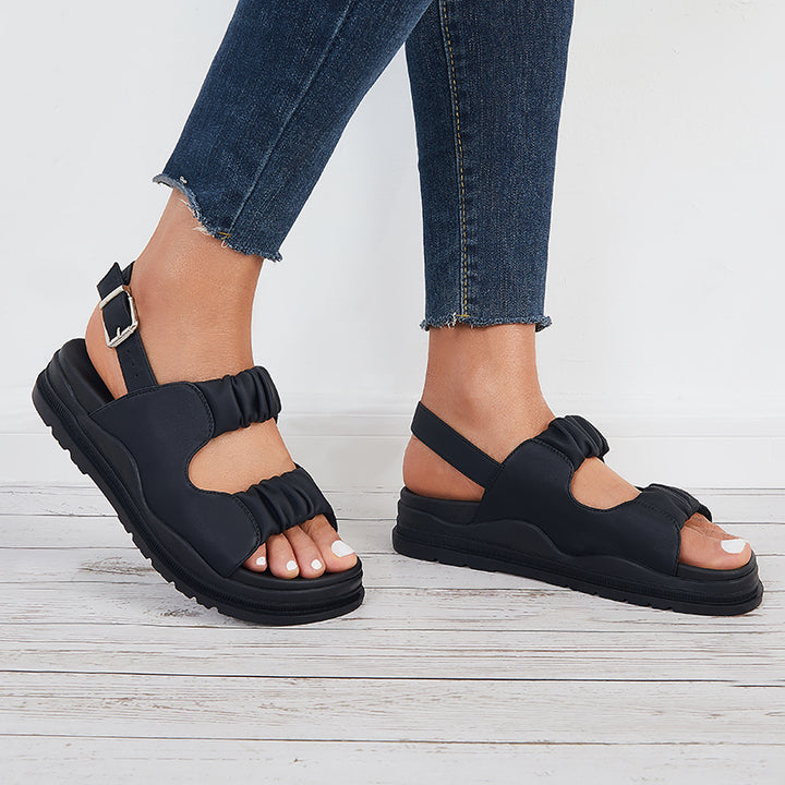 Ruched Platform Ankle Strap Sandals Open Toe Summer Shoes