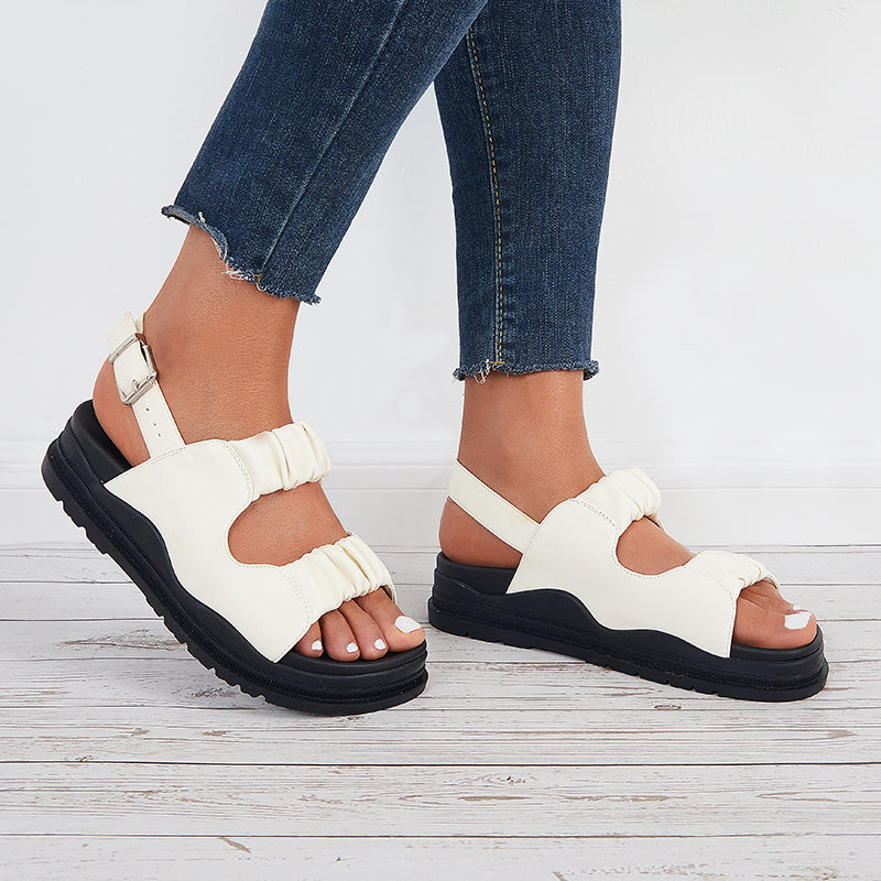 Ruched Platform Ankle Strap Sandals Open Toe Summer Shoes