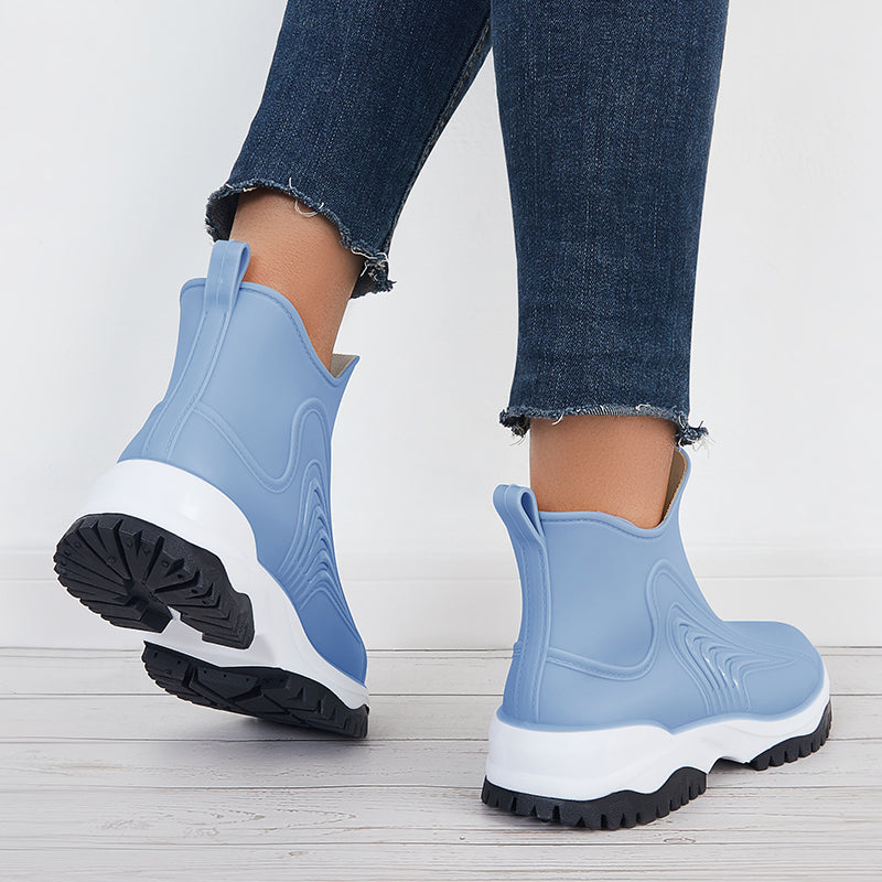 Women Platform Wedge Rain Boots Waterproof Shoes