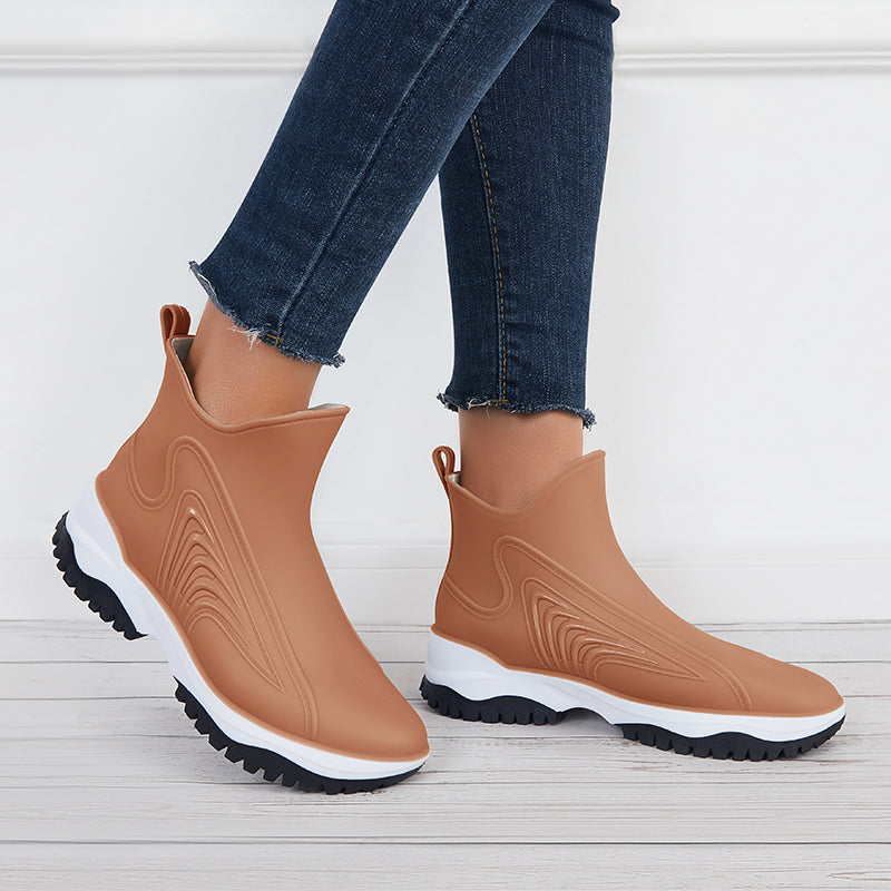 Women Platform Wedge Rain Boots Waterproof Shoes