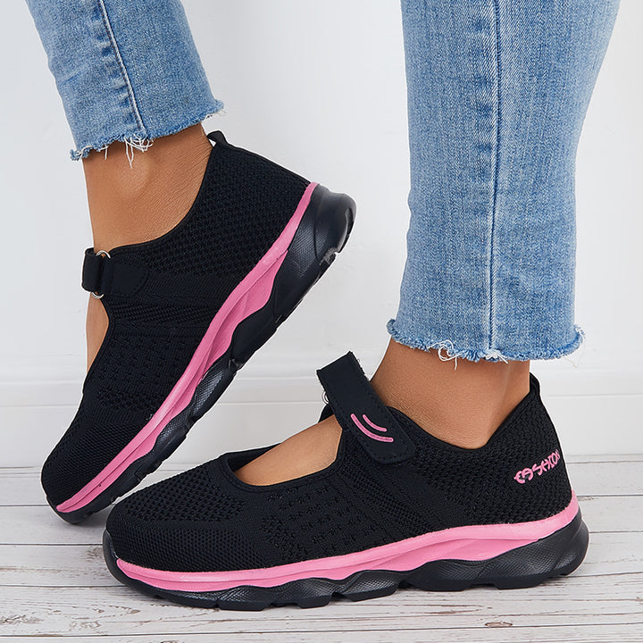 Velcro Breathable Knit Sneakers Slip on Walking Shoes