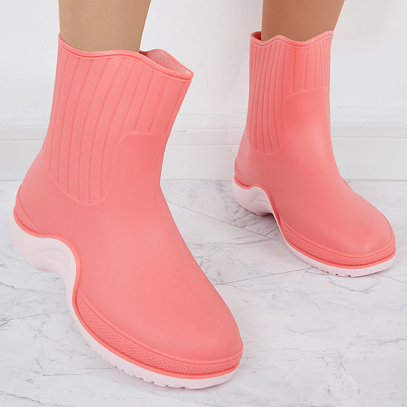 Wide Calf Rain Boots Waterproof Splicing Outdoor Shoes