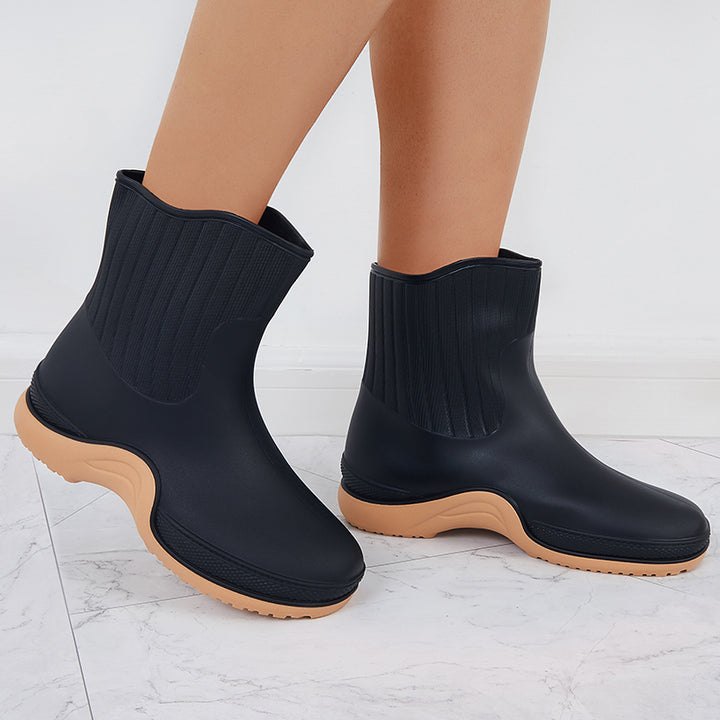 Wide Calf Rain Boots Waterproof Splicing Outdoor Shoes
