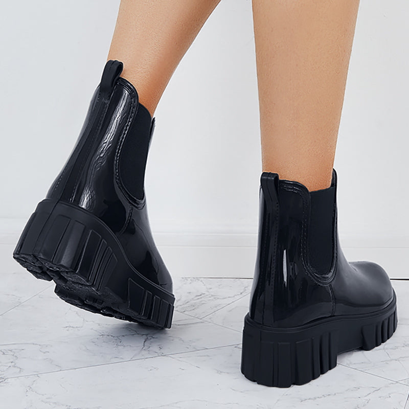 Round Toe Platform Lug Sole Chelsea Boots Slip on Ankle Boots