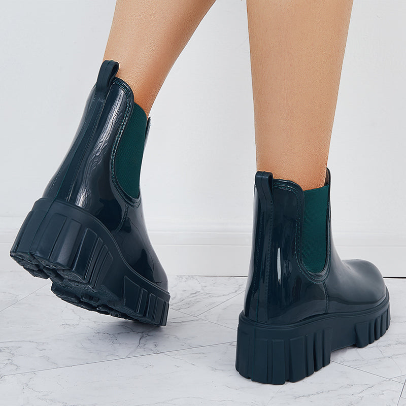Round Toe Platform Lug Sole Chelsea Boots Slip on Ankle Boots