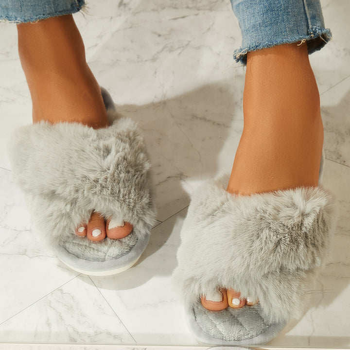 Solid Color Plush Slippers Furry Soft Beadroom Shoes