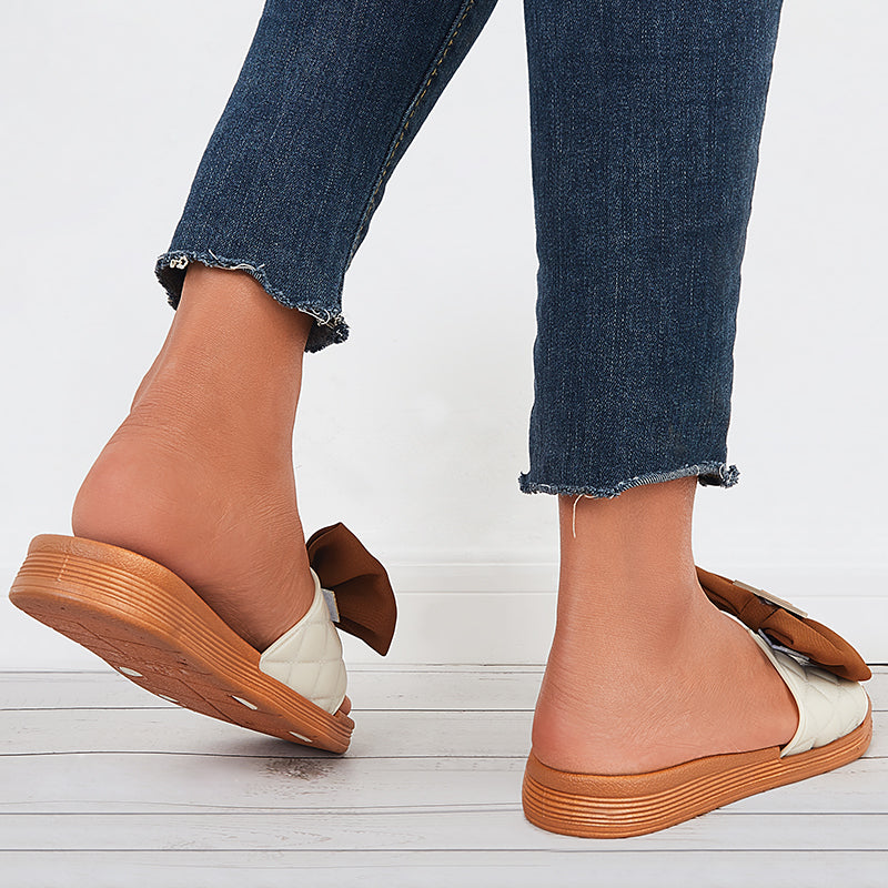 Summer Platform Slide Sandals Bowknot Open Toe Flat Slippers
