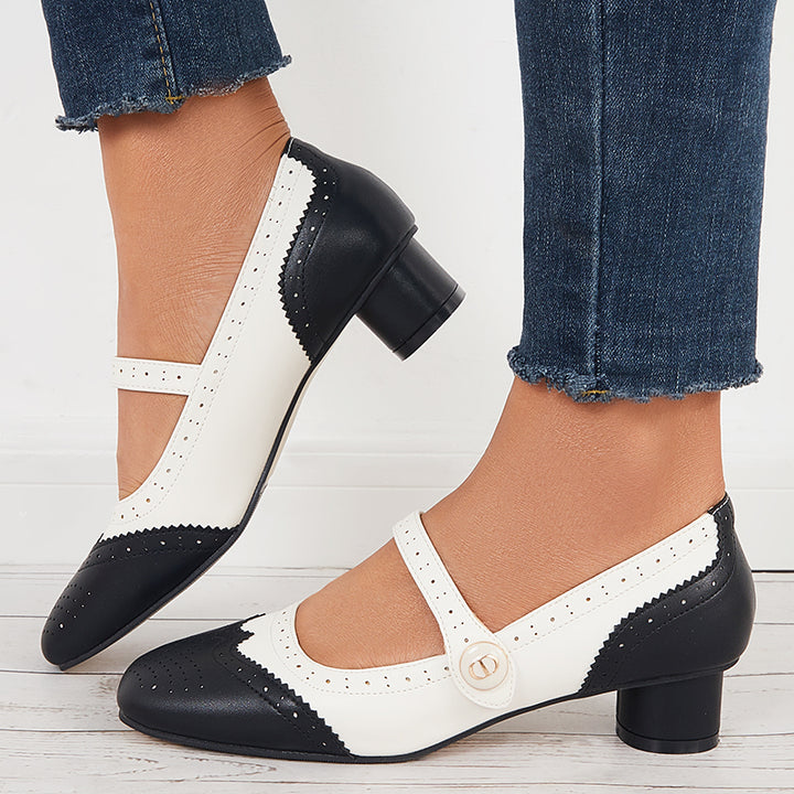 Vintage Mary Jane Pumps Square Toe Chunky Heel Shoes