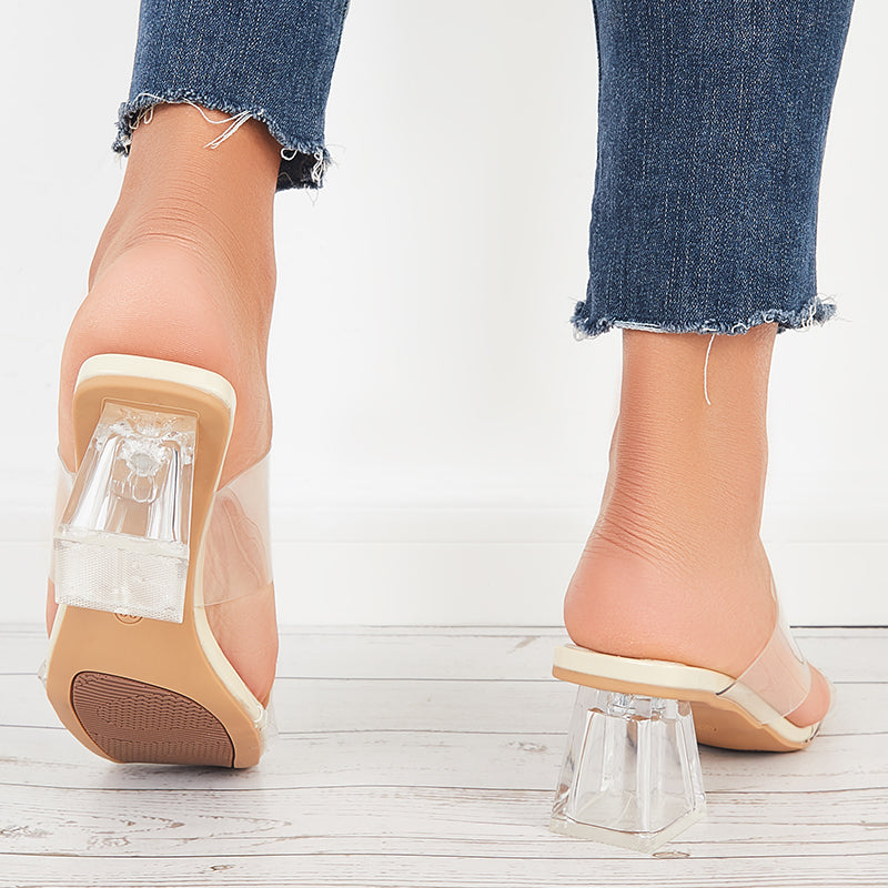 Clear Heeled Sandals Transparent Strap Chunky High Heel Slides
