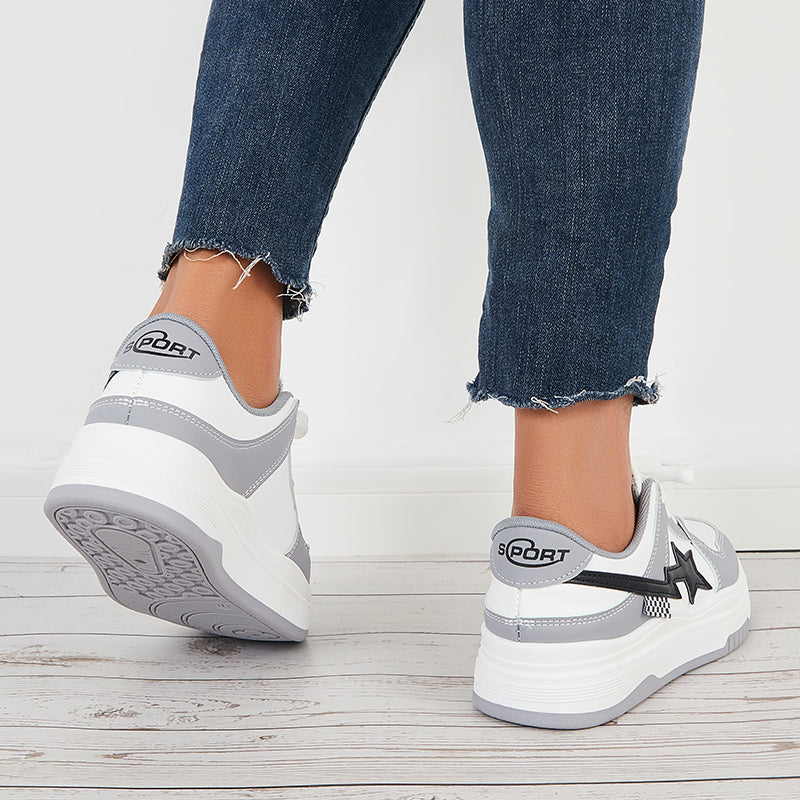 Women Outdoor Platform Sneakers Lace Up Walking Shoes
