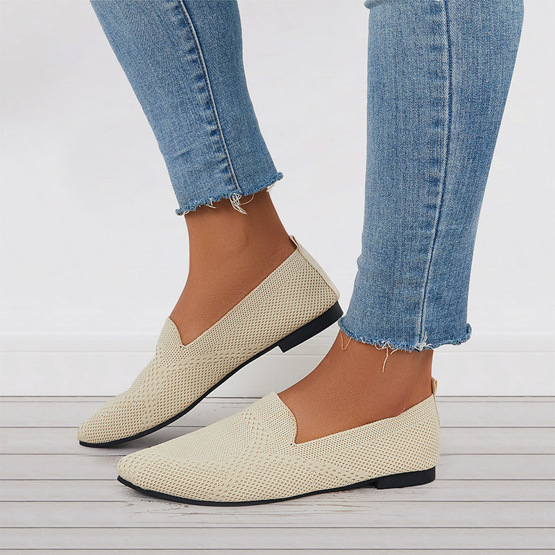 Pointed Toe Soft Knit Slip on Flats Breathable Loafers Shoes