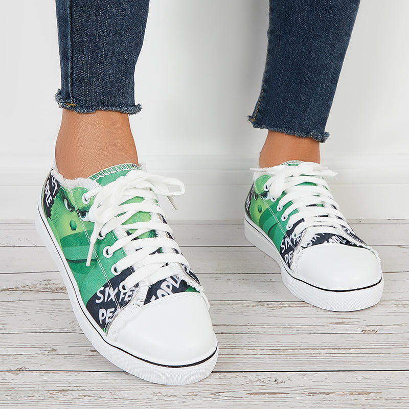 Women Lace Up Canvas Casual Shoes Flat Walking Shoes