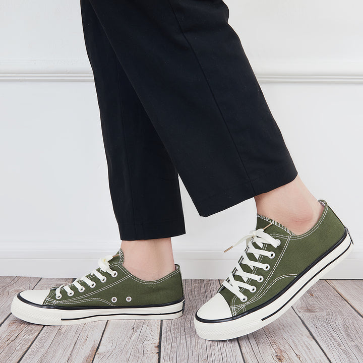 Men's and Women's Lace Up Canvas Sneakers Flat Walking Shoes